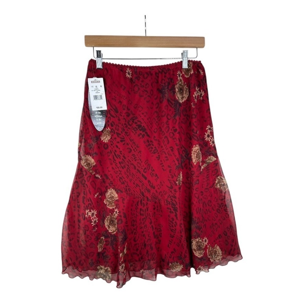 New BIYAYCDA Vintage Elastic Waist Floral/Animal Print Skirt size Medium Red